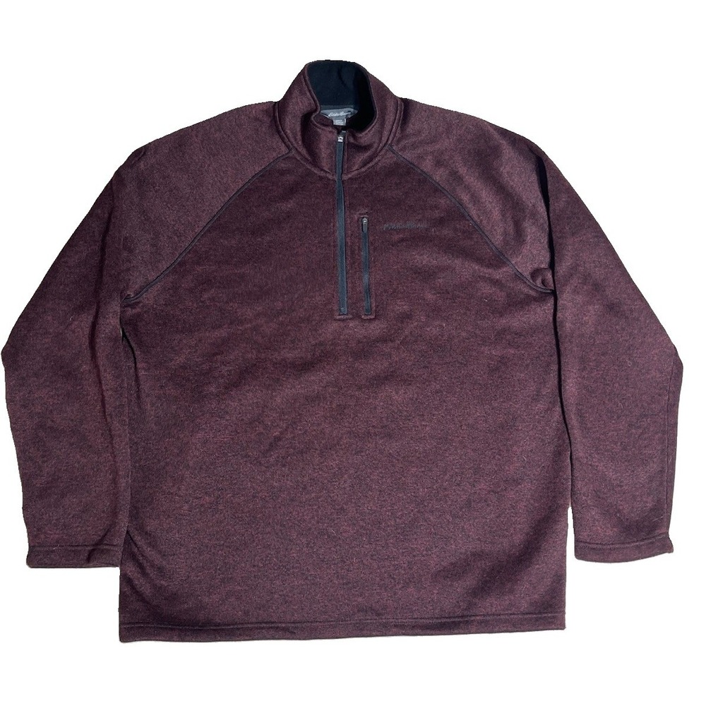 Eddie Bauer Men's 2XL Burgundy/black Quarter Zip Fleece Pullover Fall Hunting